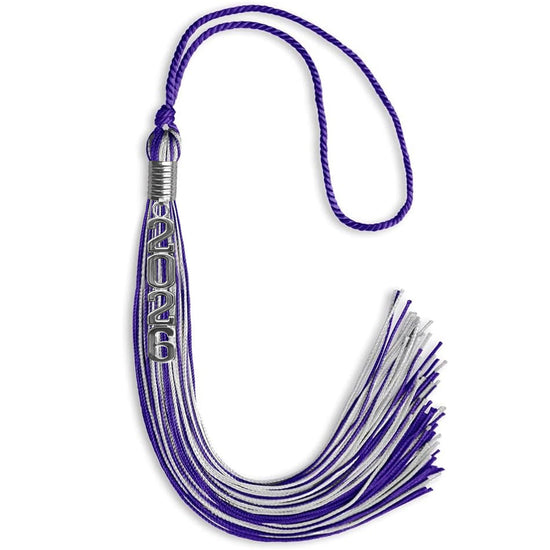 Purple/Silver Mixed Color Graduation Tassel with Stacked Silver Date Drop by Wholesale Grad Supply