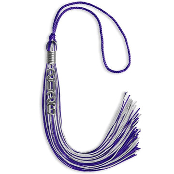 Purple/Silver Mixed Color Graduation Tassel with Stacked Silver Date Drop by Wholesale Grad Supply