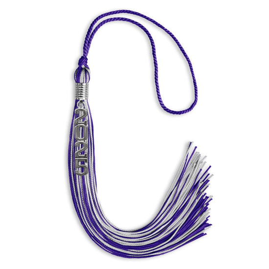 Purple/Silver Mixed Color Graduation Tassel with Stacked Silver Date Drop by Wholesale Grad Supply