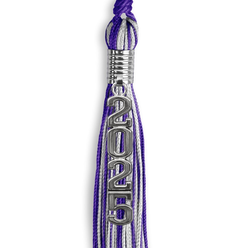 Purple/Silver Mixed Color Graduation Tassel with Stacked Silver Date Drop by Wholesale Grad Supply