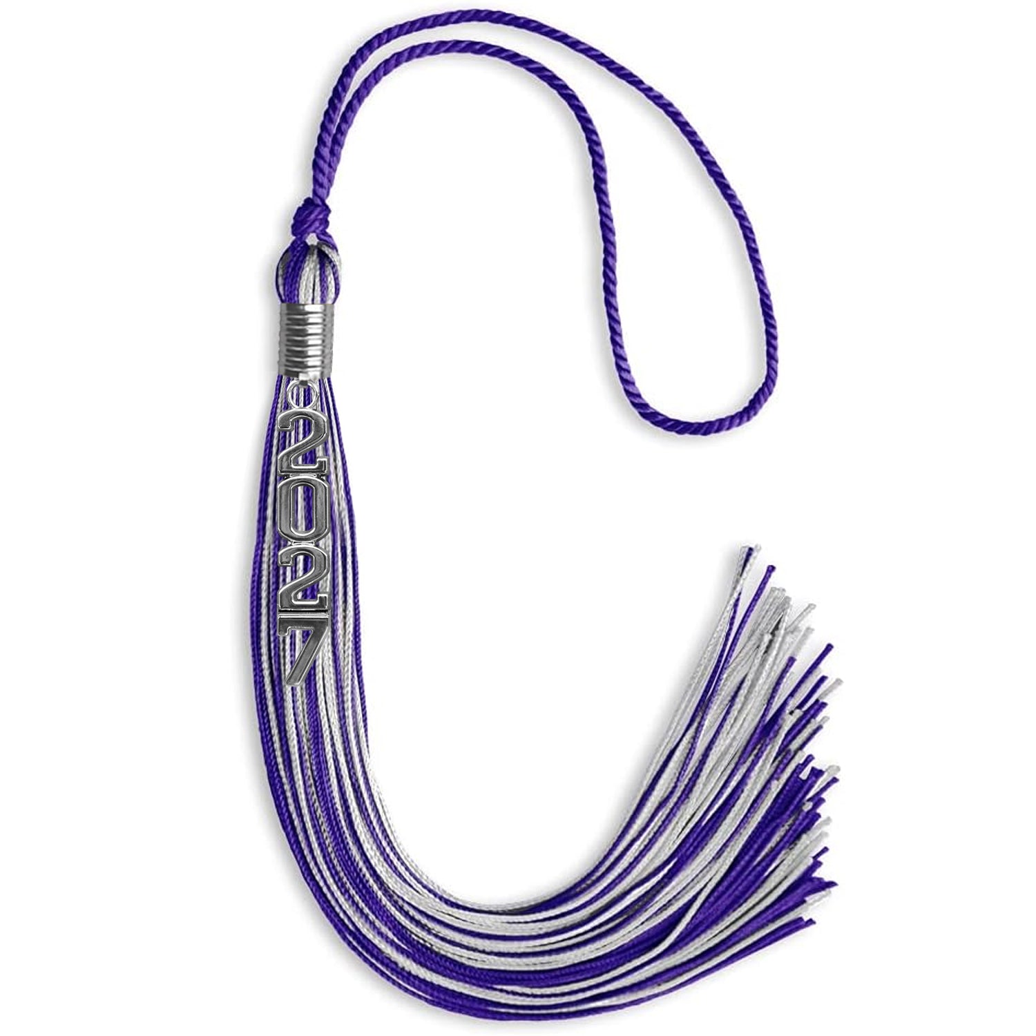 Purple/Silver Mixed Color Graduation Tassel with Stacked Silver Date Drop by Wholesale Grad Supply