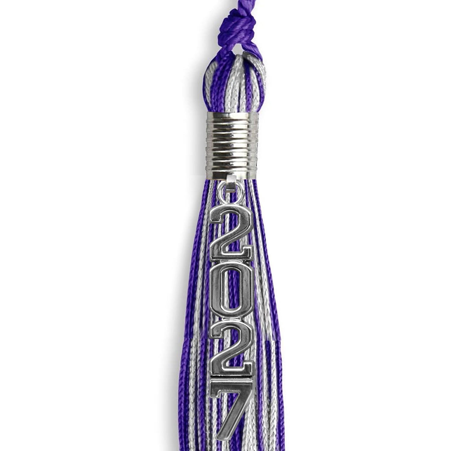 Purple/Silver Mixed Color Graduation Tassel with Stacked Silver Date Drop by Wholesale Grad Supply