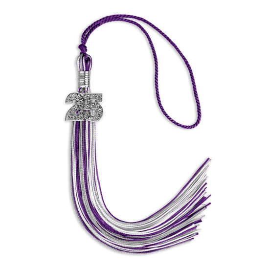 Purple/Silver/White Mixed Color Graduation Tassel with Silver Bling Charm by Wholesale Grad Supply