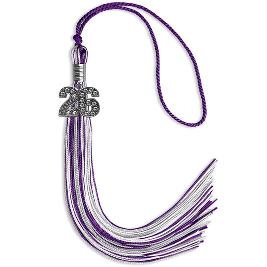 Purple/Silver/White Mixed Color Graduation Tassel with Silver Bling Charm by Wholesale Grad Supply