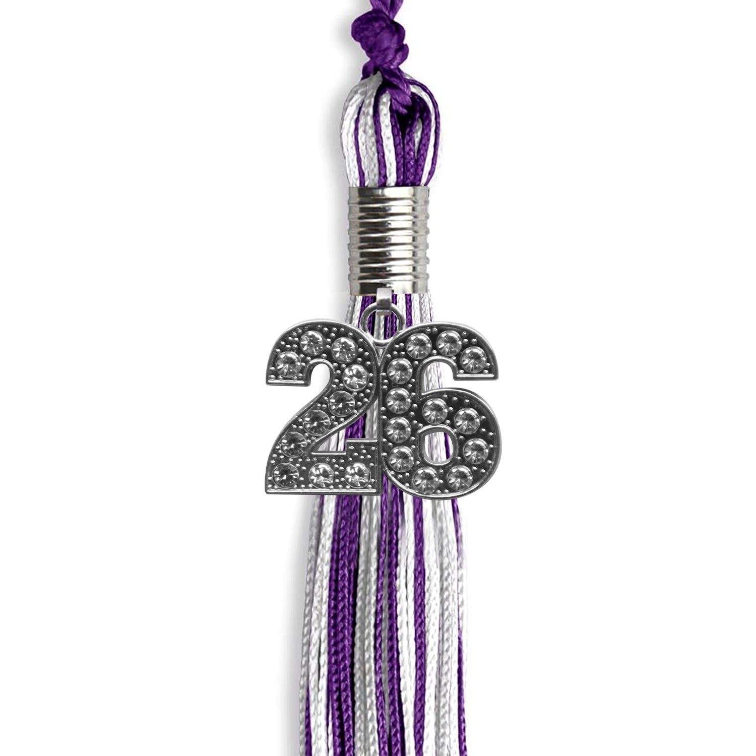 Purple/Silver/White Mixed Color Graduation Tassel with Silver Bling Charm by Wholesale Grad Supply