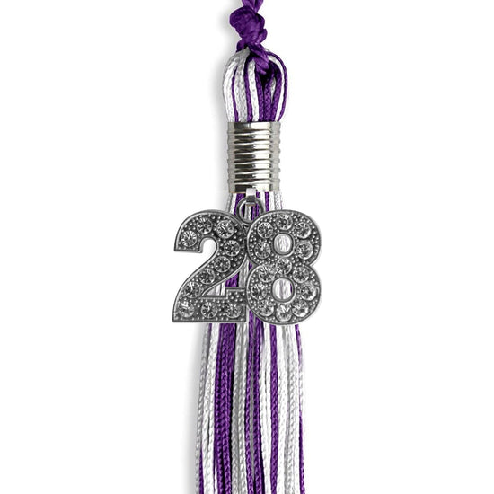 Purple/Silver/White Mixed Color Graduation Tassel with Silver Bling Charm by Wholesale Grad Supply
