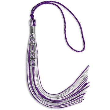 Purple/Silver/White Mixed Color Graduation Tassel with Silver Stacked Date Drop by Wholesale Grad Supply