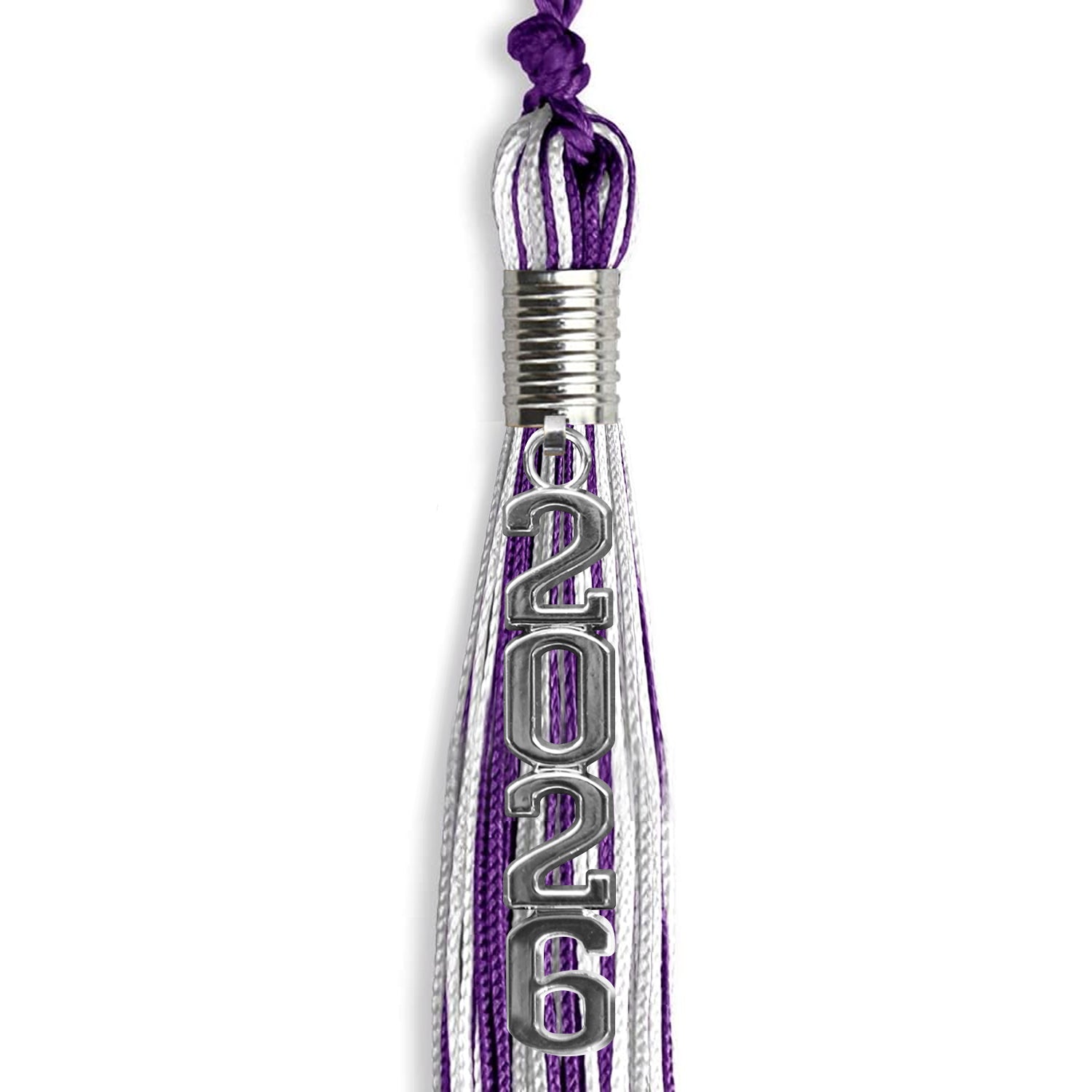 Purple/Silver/White Mixed Color Graduation Tassel with Silver Stacked Date Drop by Wholesale Grad Supply