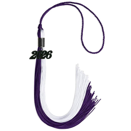 Purple/White Graduation Tassel with Black Bling Charm by Wholesale Grad Supply