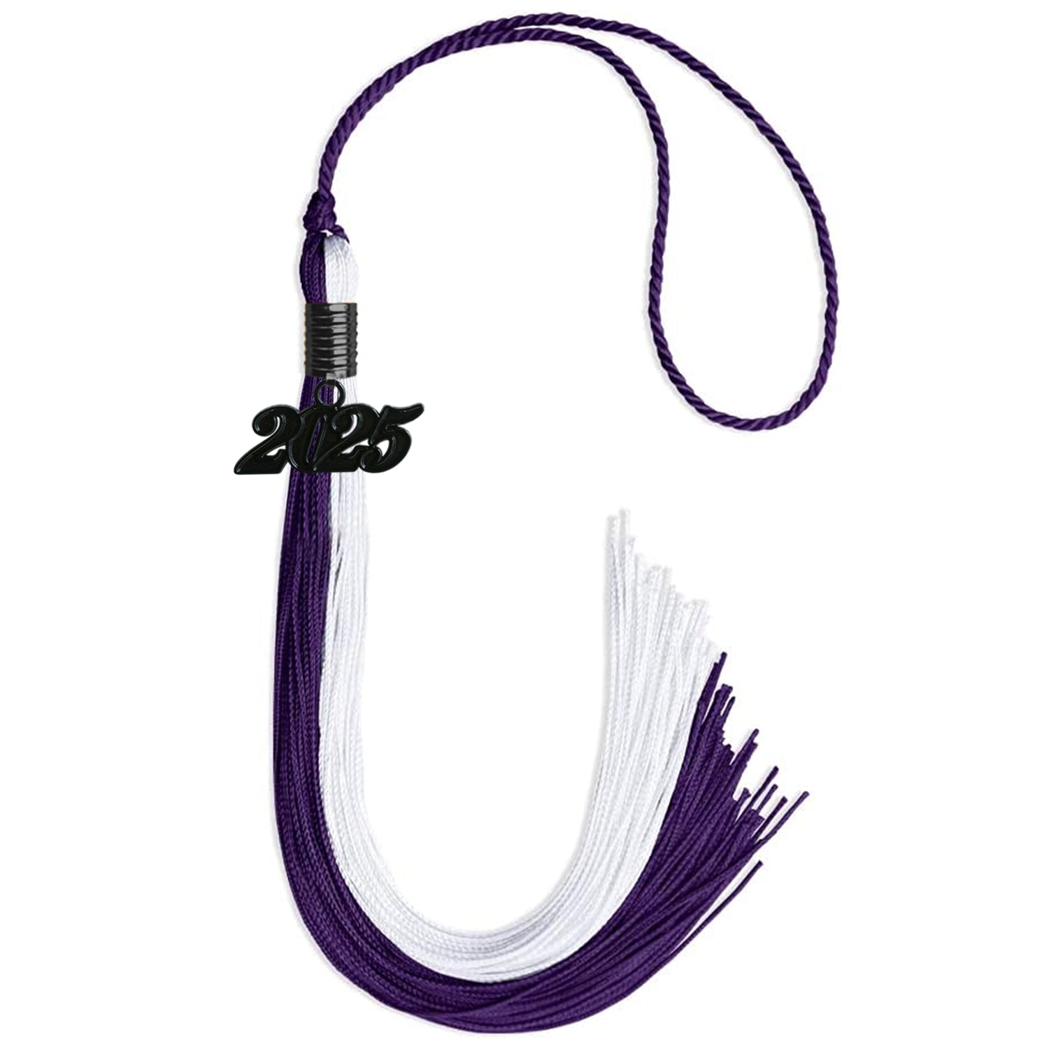 Purple/White Graduation Tassel with Black Bling Charm by Wholesale Grad Supply