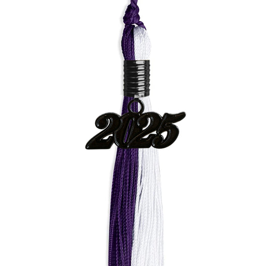 Purple/White Graduation Tassel with Black Bling Charm by Wholesale Grad Supply