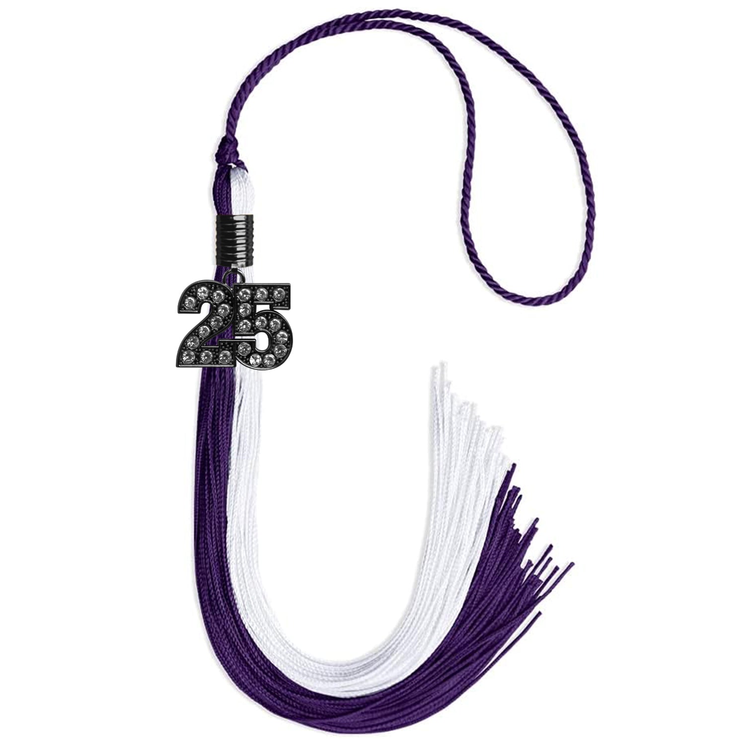 Purple/White Graduation Tassel with Black Bling Charm by Wholesale Grad Supply