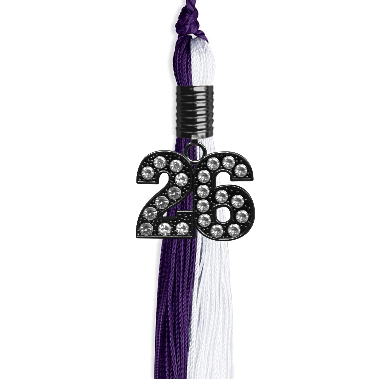 Purple/White Graduation Tassel with Black Bling Charm by Wholesale Grad Supply