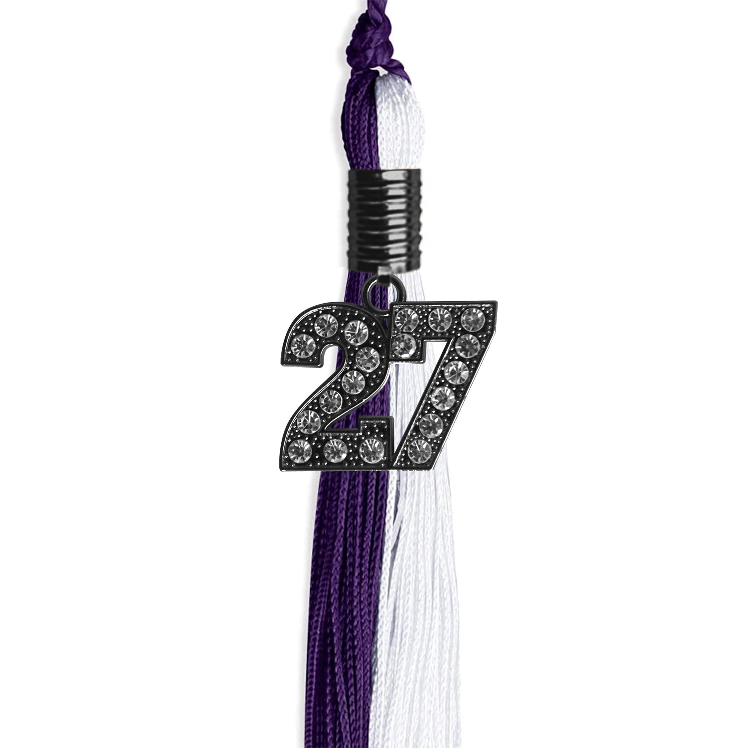 Purple/White Graduation Tassel with Black Bling Charm by Wholesale Grad Supply