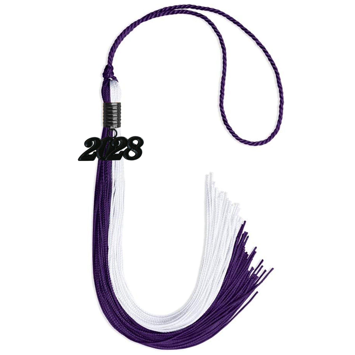 Purple/White Graduation Tassel with Black Bling Charm by Wholesale Grad Supply