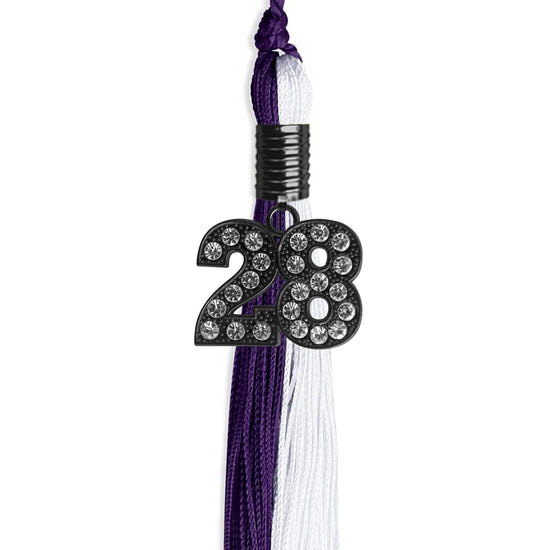 Purple/White Graduation Tassel with Black Bling Charm by Wholesale Grad Supply