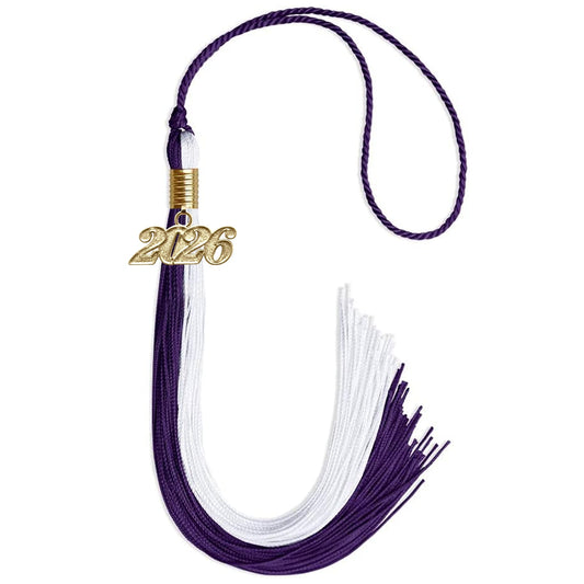 Purple/White Graduation Tassel with Gold Bling Charm by Wholesale Grad Supply