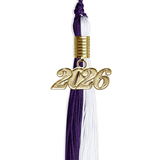 Purple/White Graduation Tassel with Gold Bling Charm by Wholesale Grad Supply