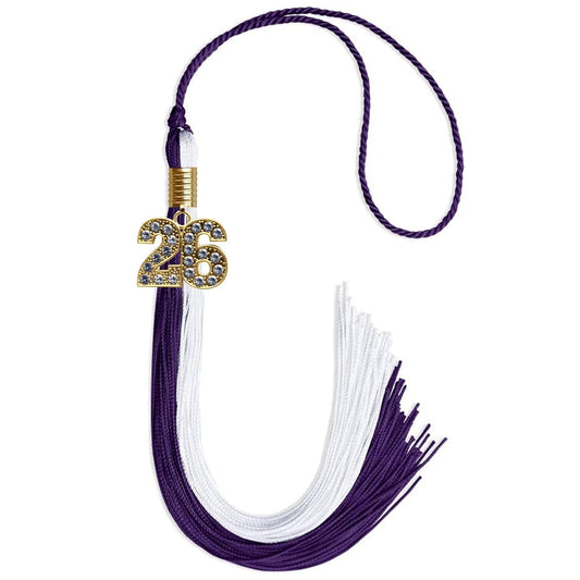 Purple/White Graduation Tassel with Gold Bling Charm by Wholesale Grad Supply