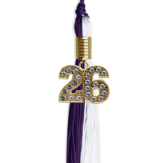 Purple/White Graduation Tassel with Gold Bling Charm by Wholesale Grad Supply