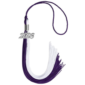 Purple/White Graduation Tassel with Silver Bling Charm by Wholesale Grad Supply