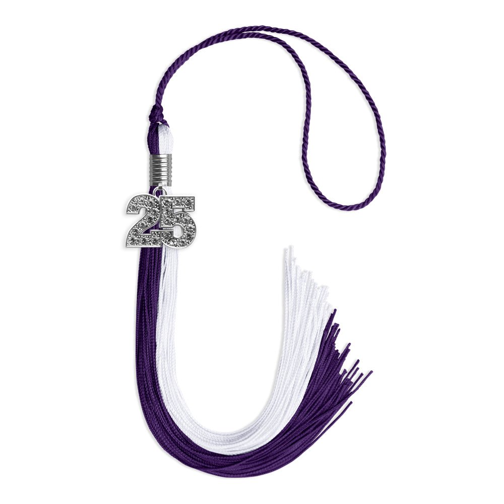 Purple/White Graduation Tassel with Silver Bling Charm by Wholesale Grad Supply