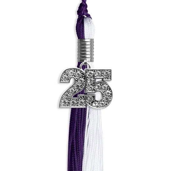 Purple/White Graduation Tassel with Silver Bling Charm by Wholesale Grad Supply