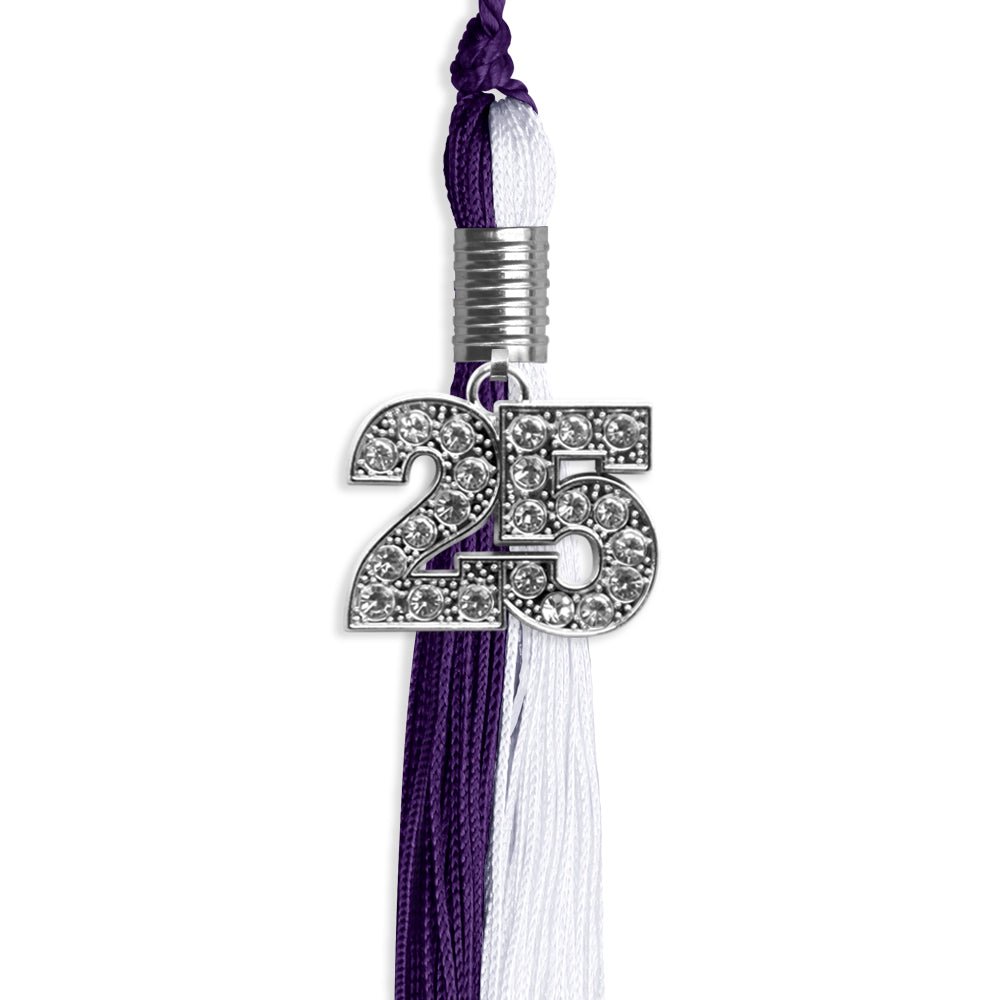 Purple/White Graduation Tassel with Silver Bling Charm by Wholesale Grad Supply