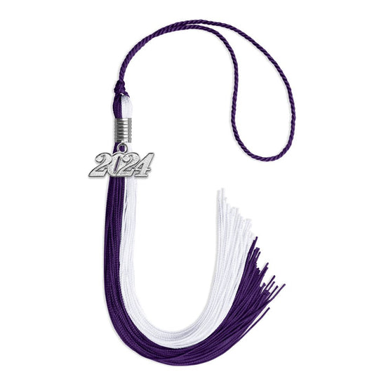 Purple/White Graduation Tassel with Silver Bling Charm by Wholesale Grad Supply