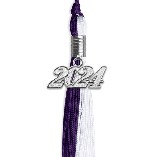 Purple/White Graduation Tassel with Silver Bling Charm by Wholesale Grad Supply
