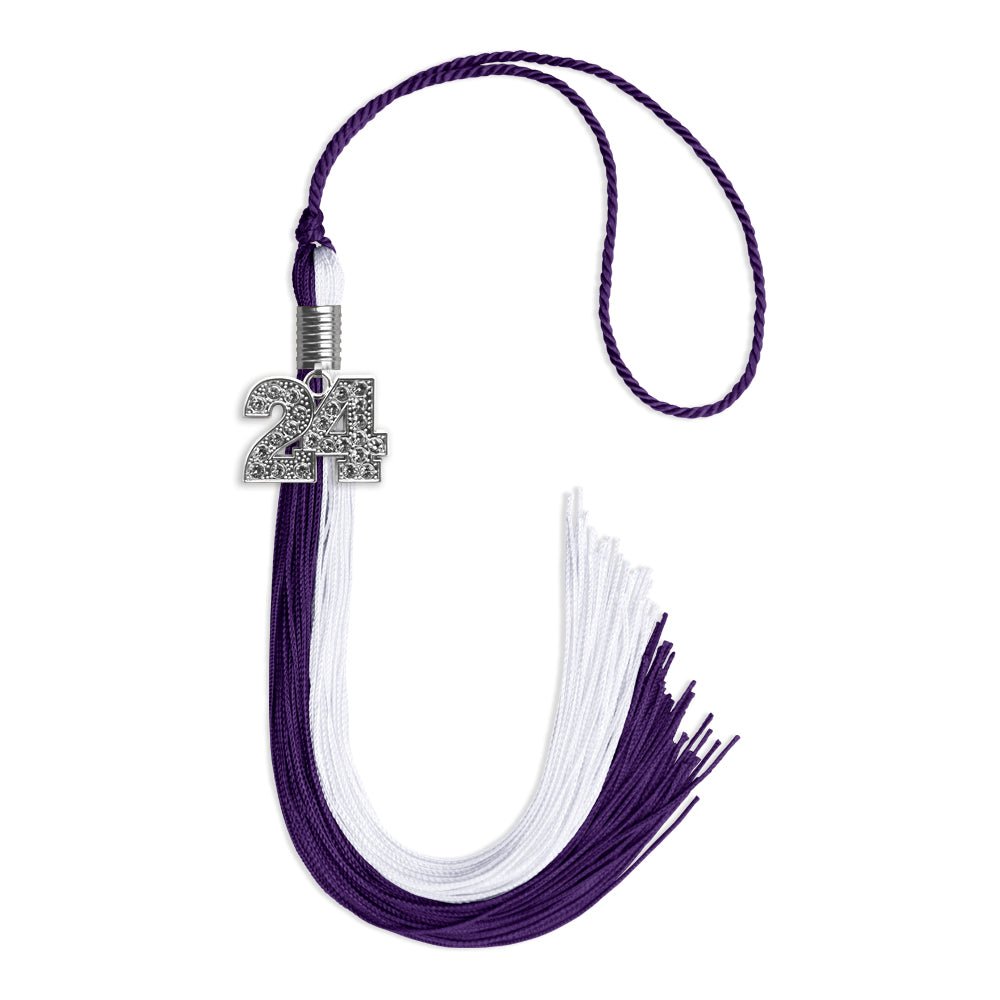 Purple/White Graduation Tassel with Silver Bling Charm by Wholesale Grad Supply