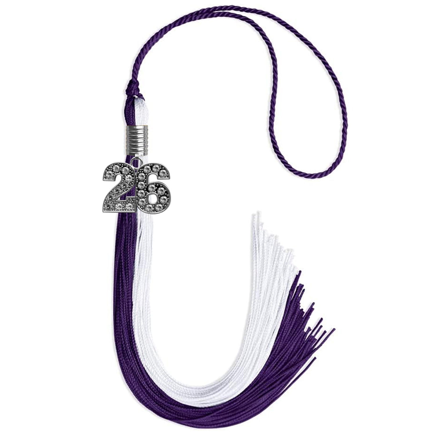 Purple/White Graduation Tassel with Silver Bling Charm by Wholesale Grad Supply