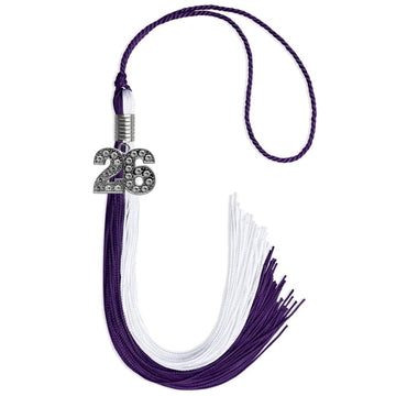 Purple/White Graduation Tassel with Silver Bling Charm by Wholesale Grad Supply