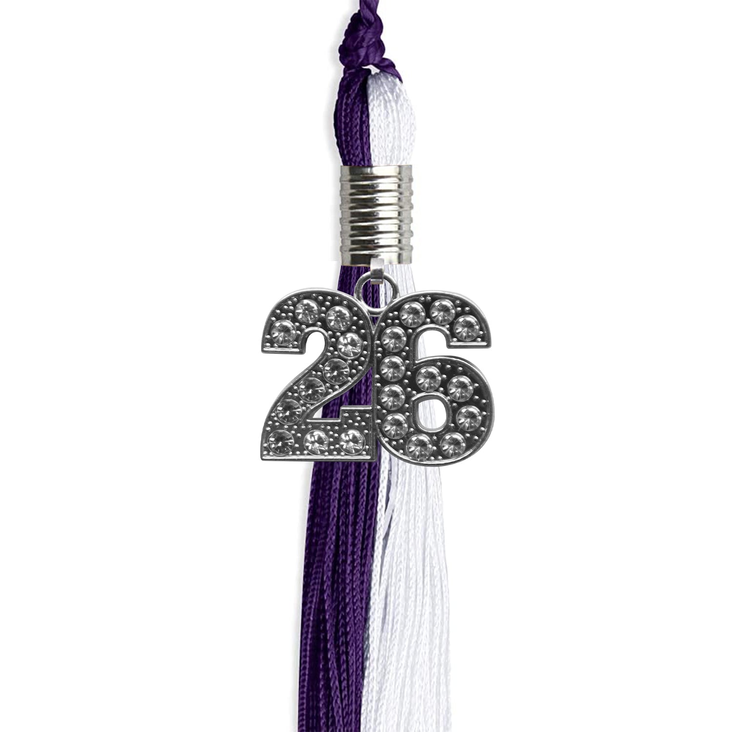 Purple/White Graduation Tassel with Silver Bling Charm by Wholesale Grad Supply