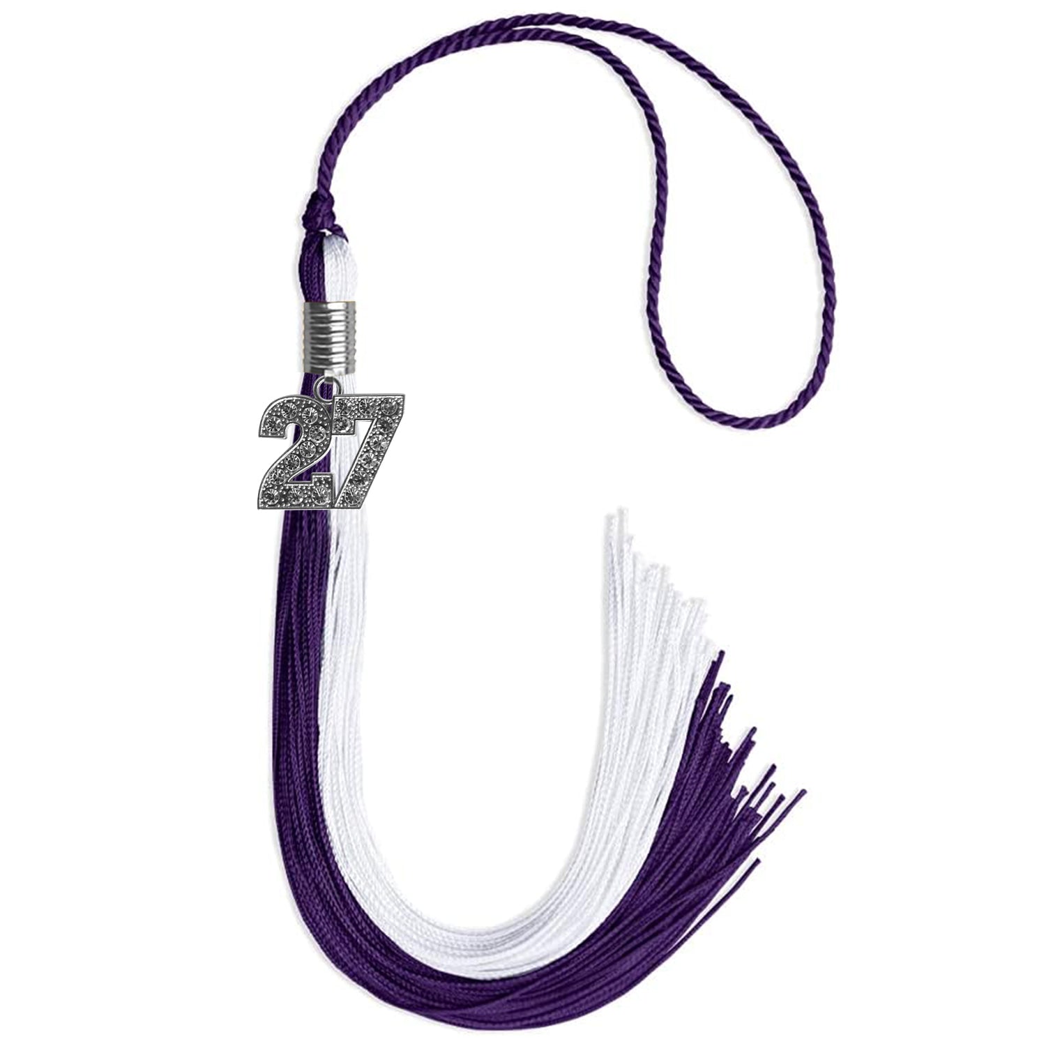 Purple/White Graduation Tassel with Silver Bling Charm by Wholesale Grad Supply