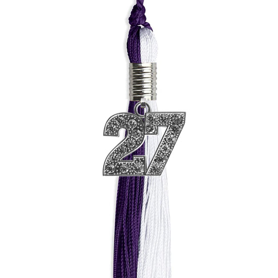 Purple/White Graduation Tassel with Silver Bling Charm by Wholesale Grad Supply