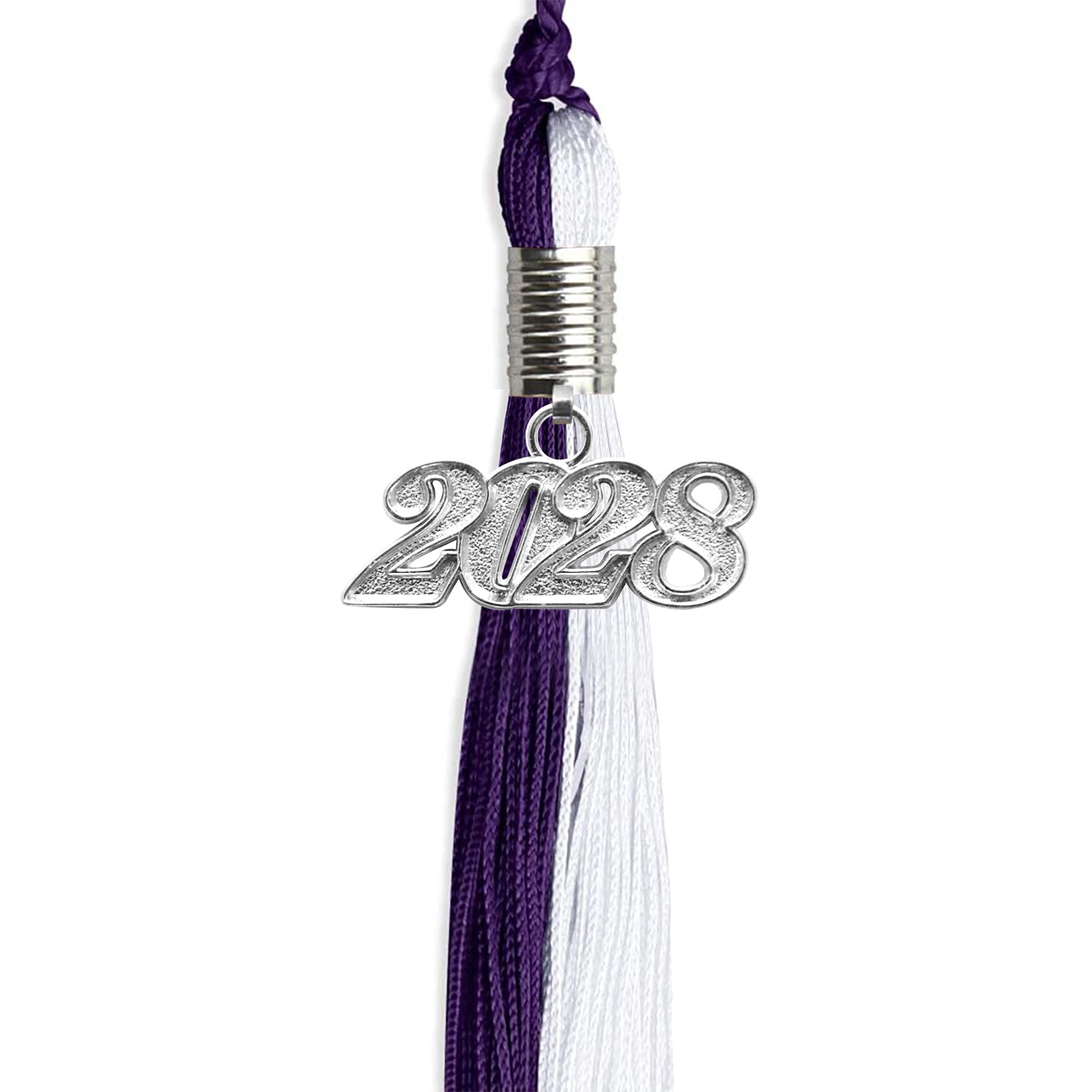Purple/White Graduation Tassel with Silver Bling Charm by Wholesale Grad Supply