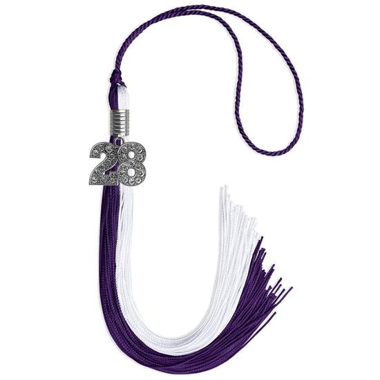 Purple/White Graduation Tassel with Silver Bling Charm by Wholesale Grad Supply