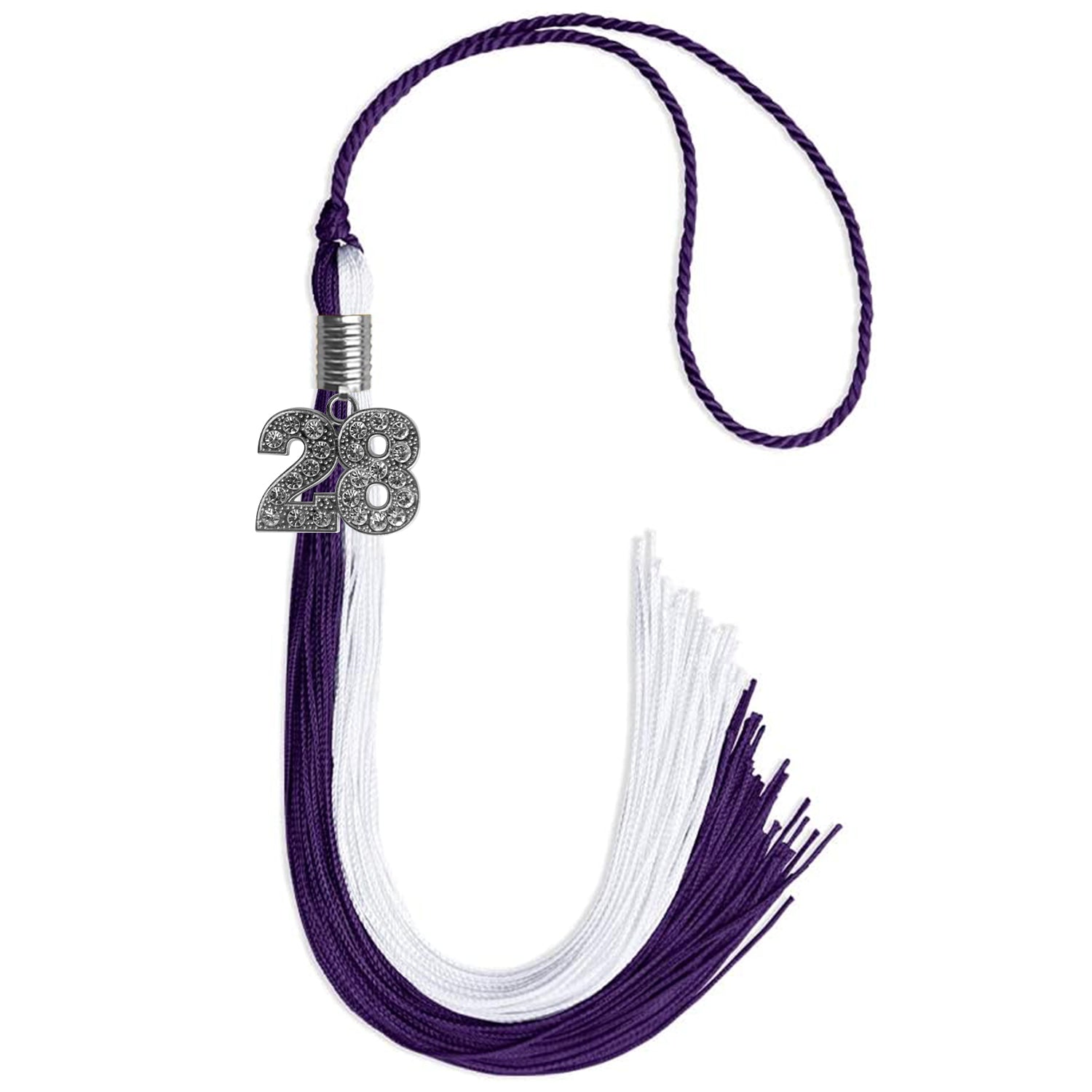 Purple/White Graduation Tassel with Silver Bling Charm by Wholesale Grad Supply