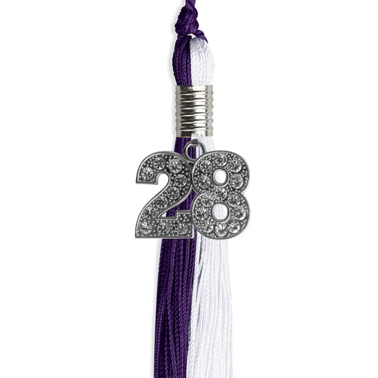 Purple/White Graduation Tassel with Silver Bling Charm by Wholesale Grad Supply