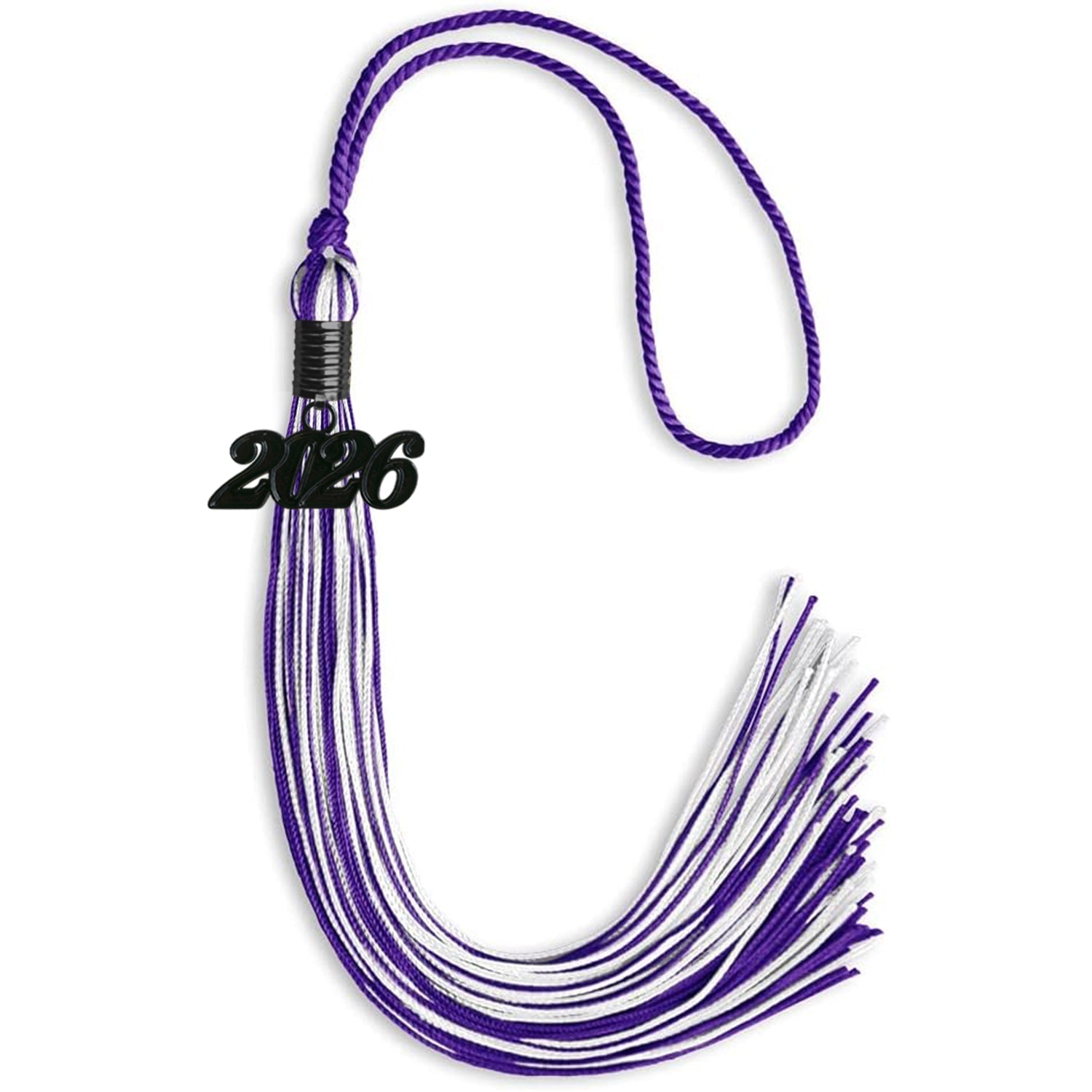 Purple/White Mixed Color Graduation Tassel with Black Bling Charm by Wholesale Grad Supply