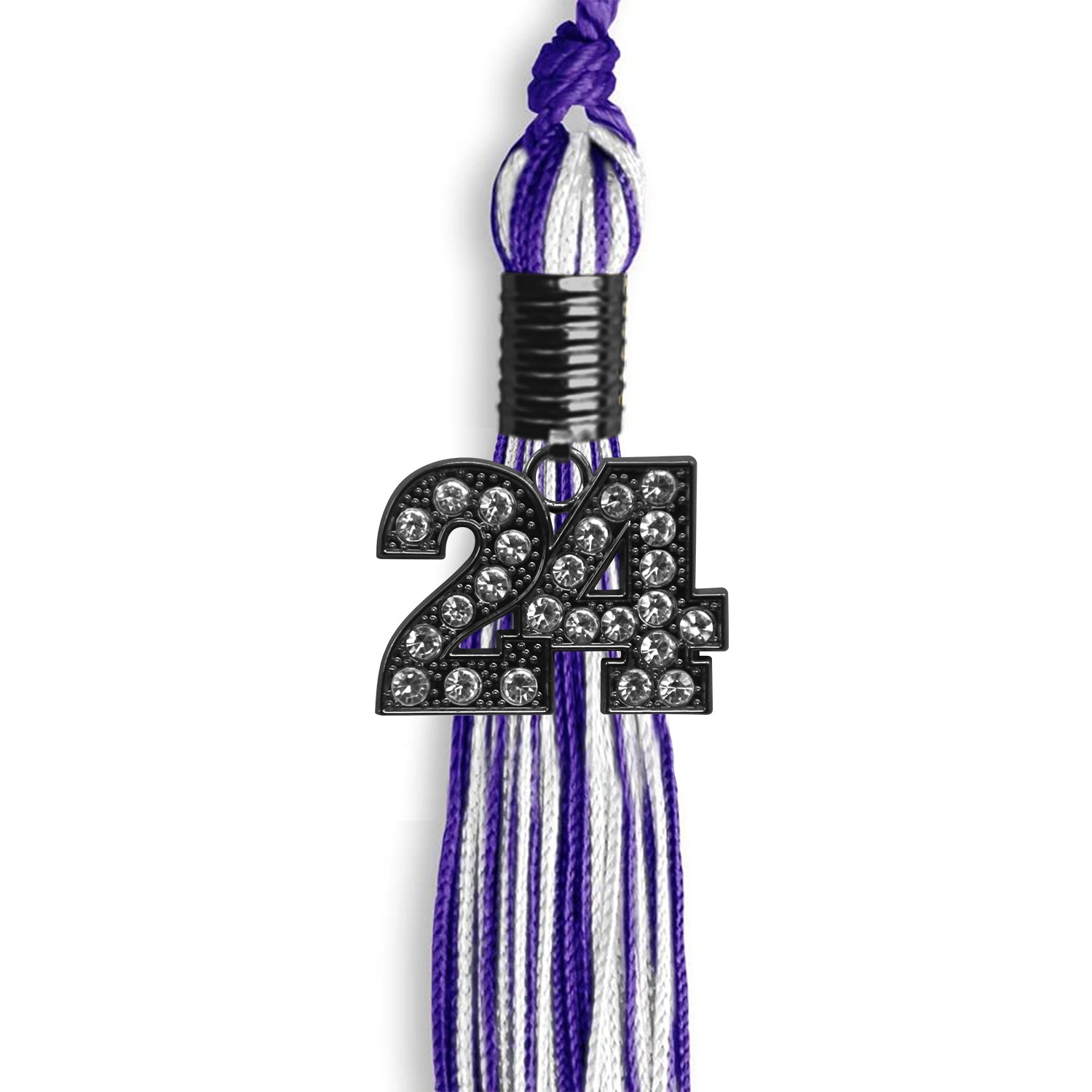 Purple/White Mixed Color Graduation Tassel with Black Bling Charm by Wholesale Grad Supply