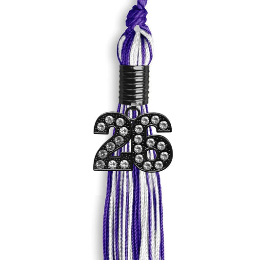 Purple/White Mixed Color Graduation Tassel with Black Bling Charm by Wholesale Grad Supply