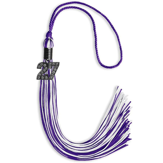 Purple/White Mixed Color Graduation Tassel with Black Bling Charm by Wholesale Grad Supply