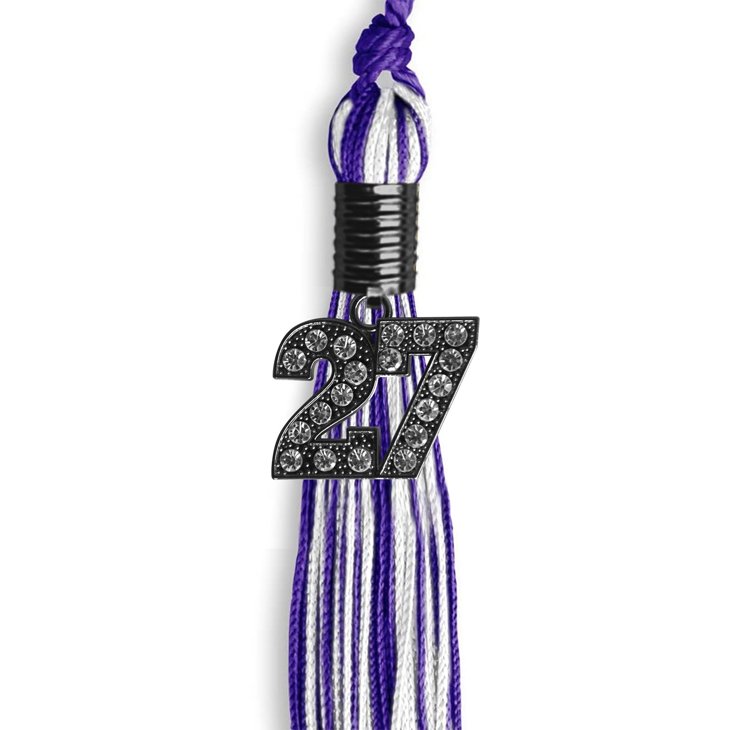 Purple/White Mixed Color Graduation Tassel with Black Bling Charm by Wholesale Grad Supply