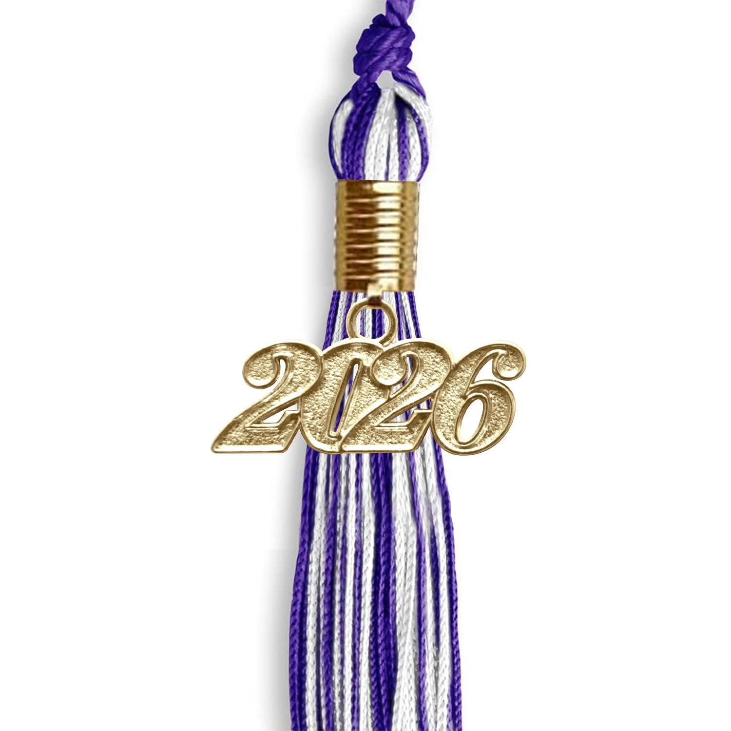 Purple/White Mixed Color Graduation Tassel with Gold Bling Charm by Wholesale Grad Supply