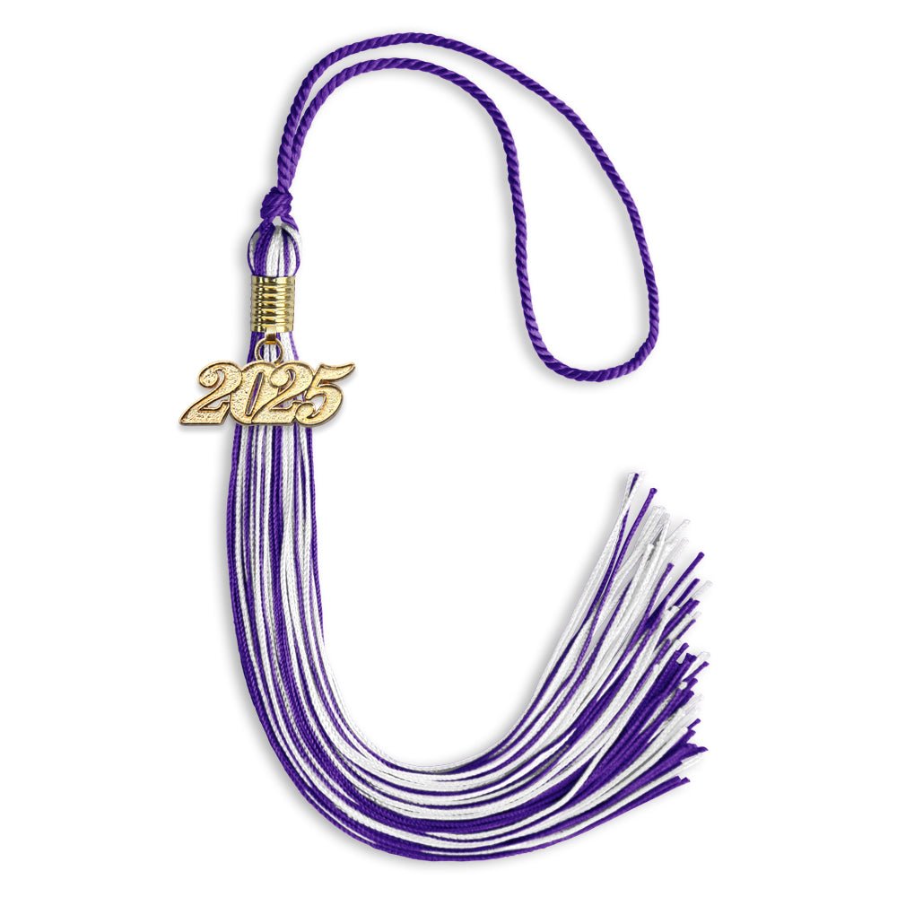 Purple/White Mixed Color Graduation Tassel with Gold Bling Charm by Wholesale Grad Supply