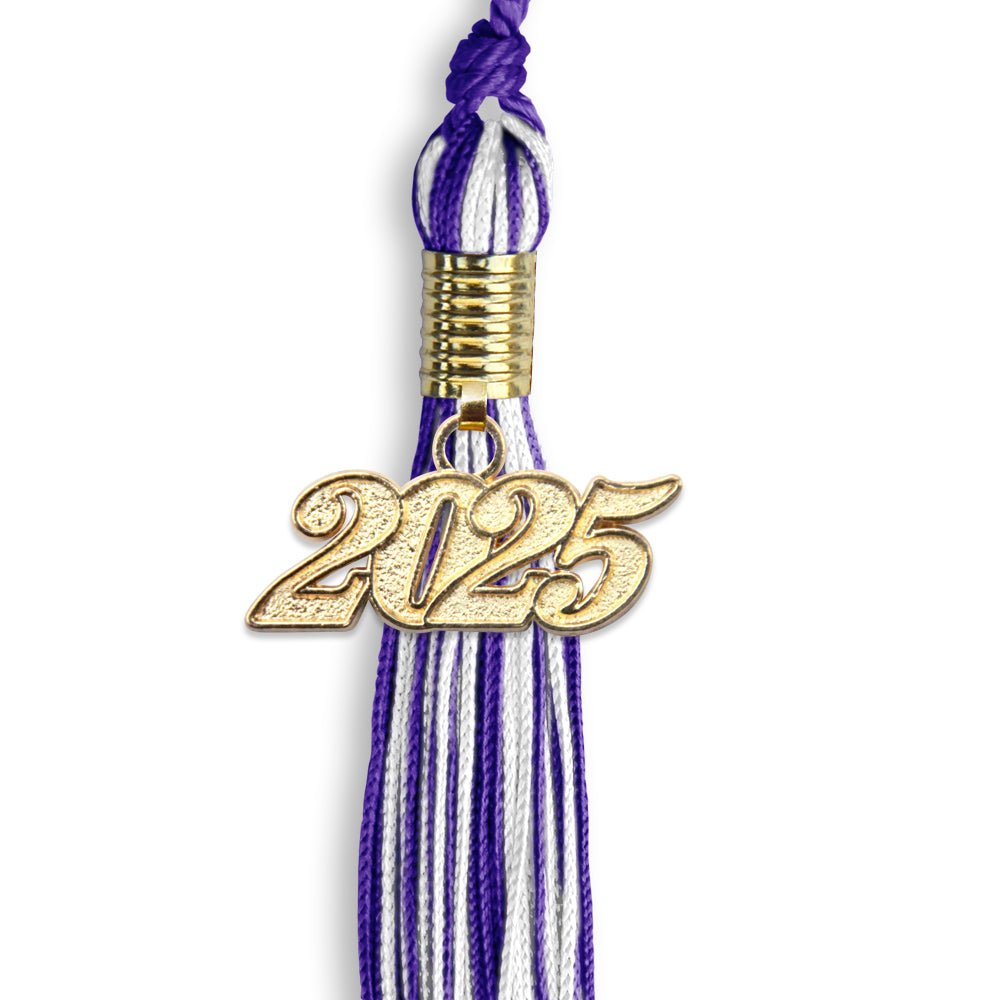 Purple/White Mixed Color Graduation Tassel with Gold Bling Charm by Wholesale Grad Supply