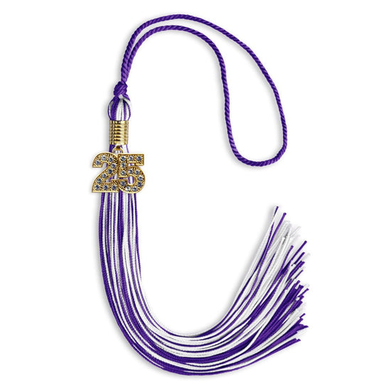 Purple/White Mixed Color Graduation Tassel with Gold Bling Charm by Wholesale Grad Supply