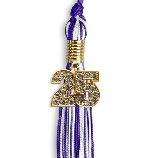 Purple/White Mixed Color Graduation Tassel with Gold Bling Charm by Wholesale Grad Supply